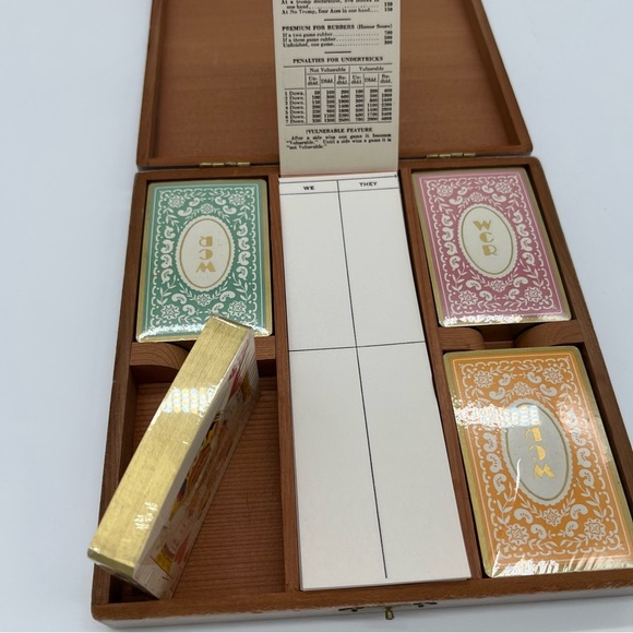 Vintage Wooden Bridge Set – Unused Playing Cards – Floral Box – Complete - Picture 5 of 8